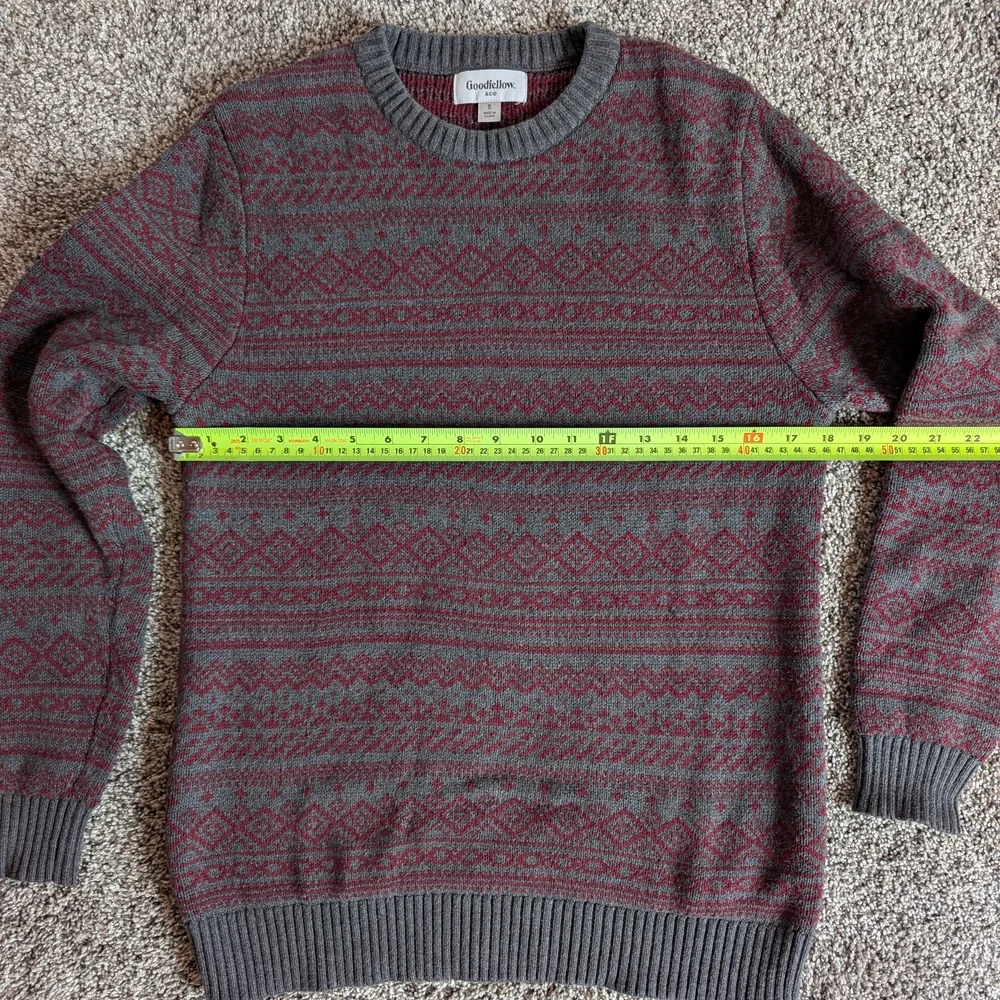 Goodfellow & Co Red and Gray Geometric Crew Neck Sweater - Picture 3 of 6